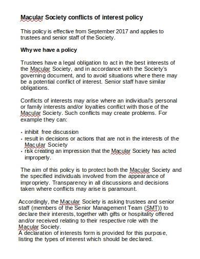 charity society conflict of interest policy
