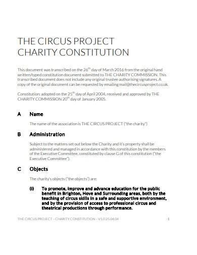circus project charity constitution