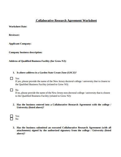 collaborative research agreement worksheet