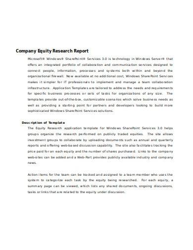 company equity research report sample