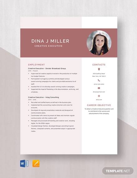 creative executive resume template