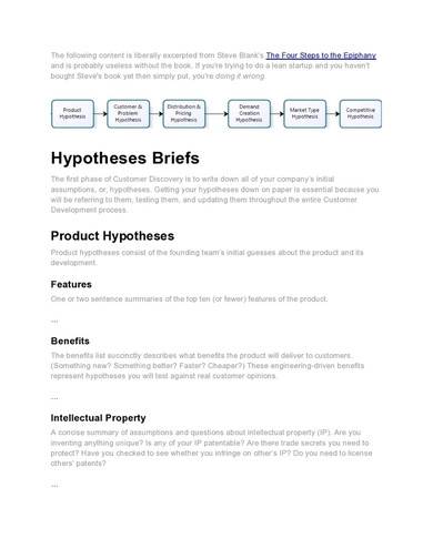 customer discovery hypotheses template