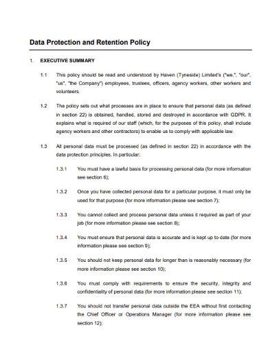data protection data retention policy