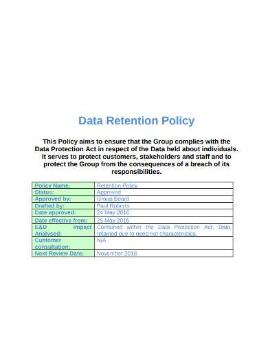 data retention policy template