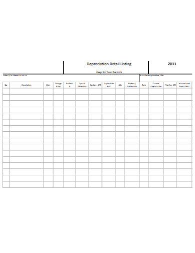 depreciation detail listing worksheet
