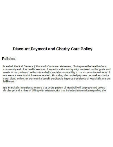 discount payment charity care policy