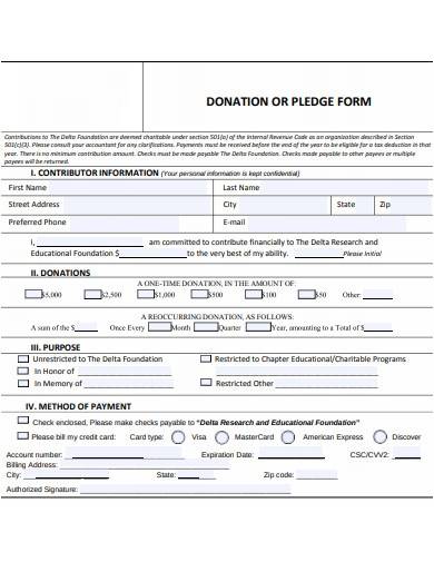 donation pledge form template