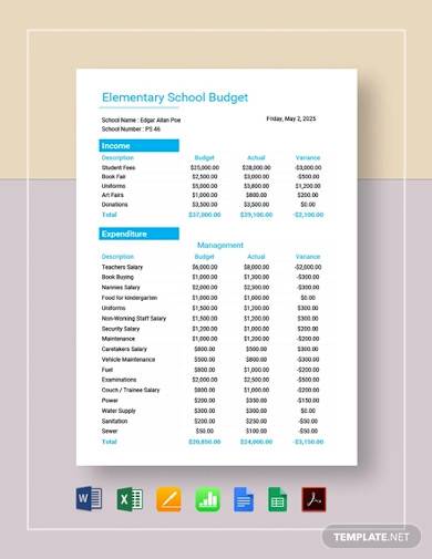 elementary school budget template