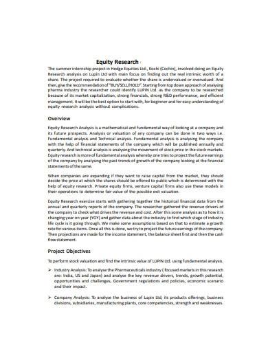 equity research analysis report