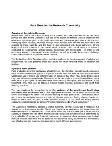 fact sheet for research community