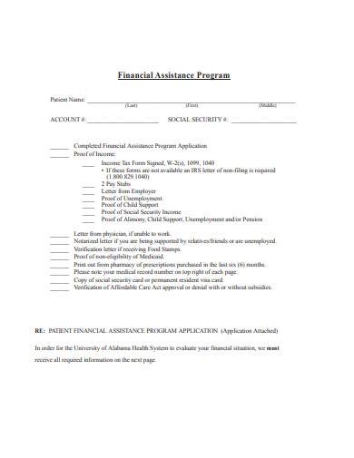 financial assistance program application