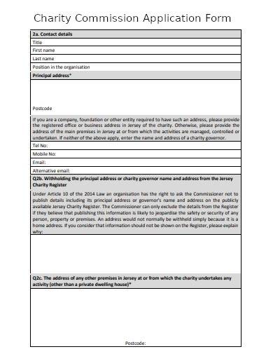 formal charity commission application form