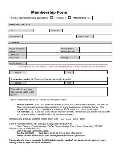 formal charity membership application