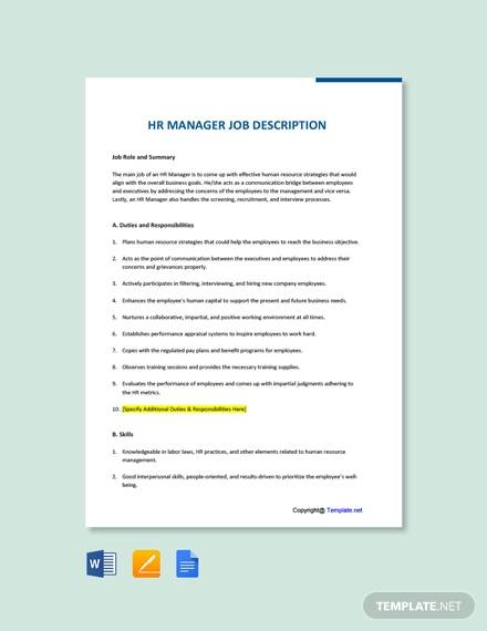 free hr manager job description template