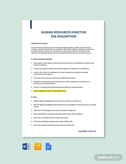 free human resources director job description template