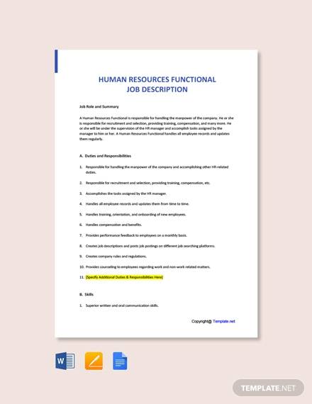 free human resources functional job description template