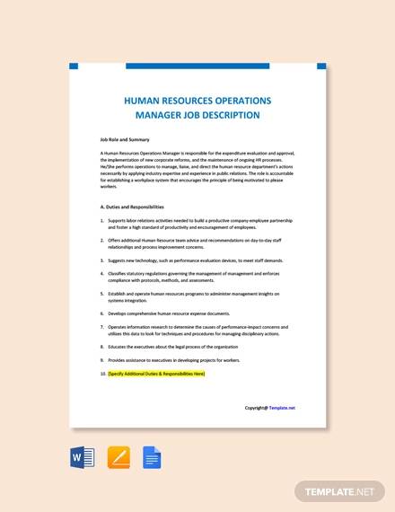 free human resources operations manager job description template