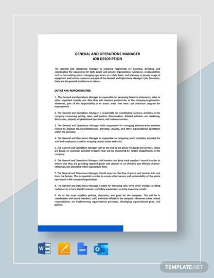 general and operations manager job description template