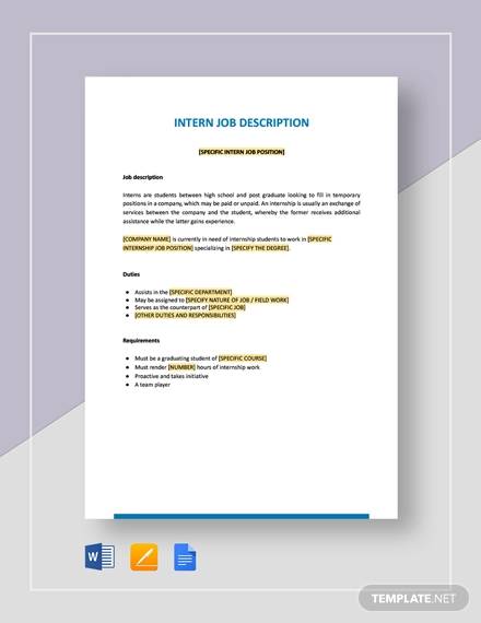 generic intern job description template