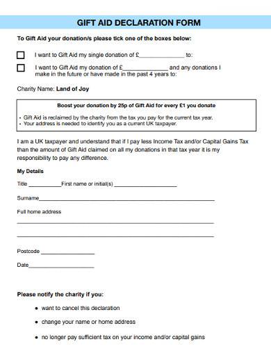gift aid declaration form template