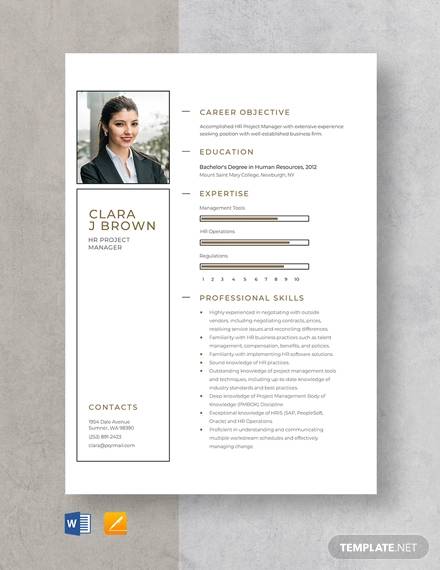 hr project manager resume template