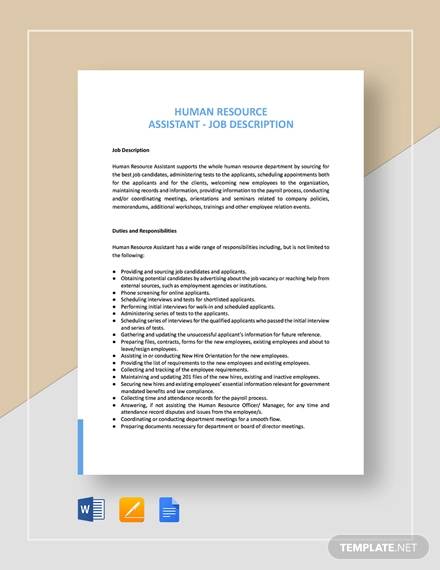 human resources assistant job description template