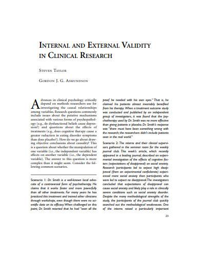 internal and external validity in clinical research