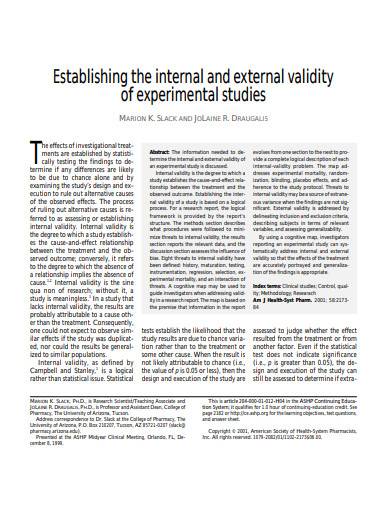 internal and external validity of experimental studies