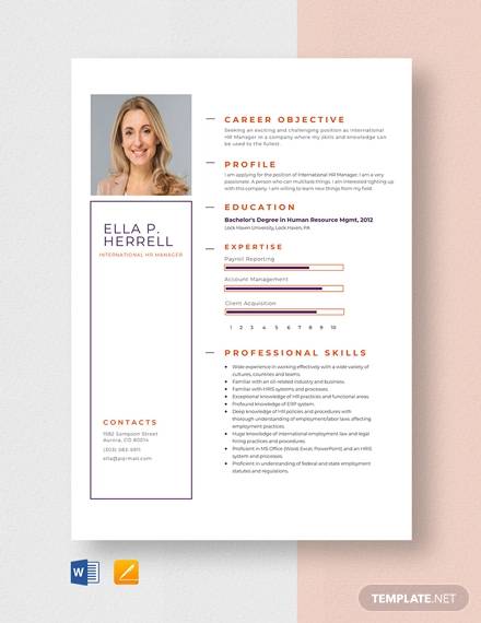 international hr manager resume template