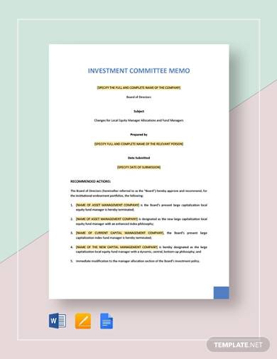 investment committee memo sample