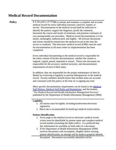 medical record policy documentation sample