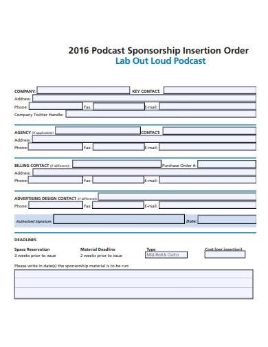 podcast sponsorship insertion order