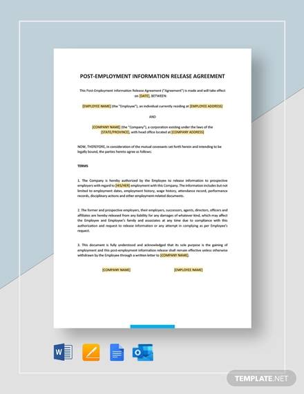 post employment information release agreement template