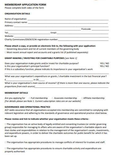 printable charity membership application form