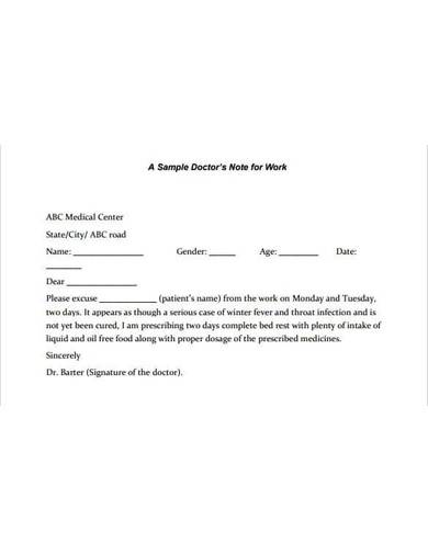 FREE 5 Printable Doctor s Note For Work Samples In MS Word Pages 