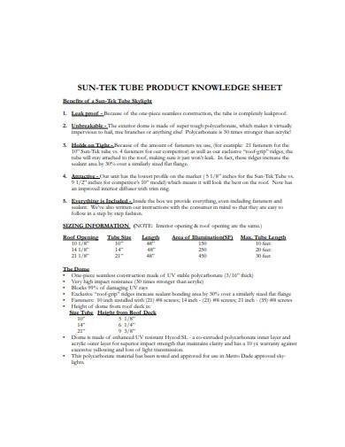 product knowledge sheet template