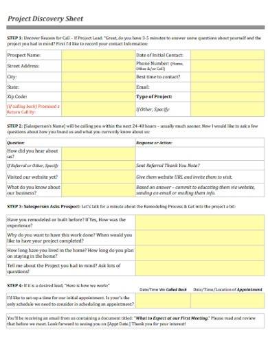 project discovery sheet sample