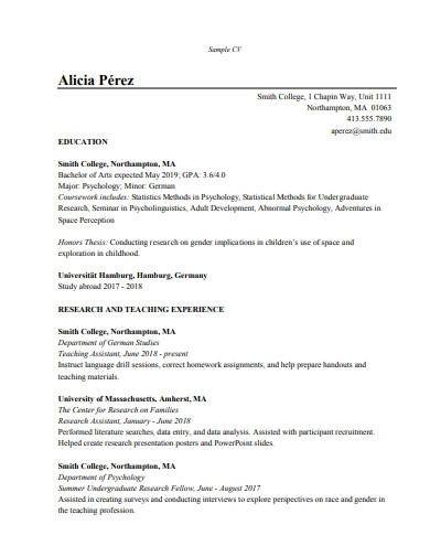 research assistant cv sample