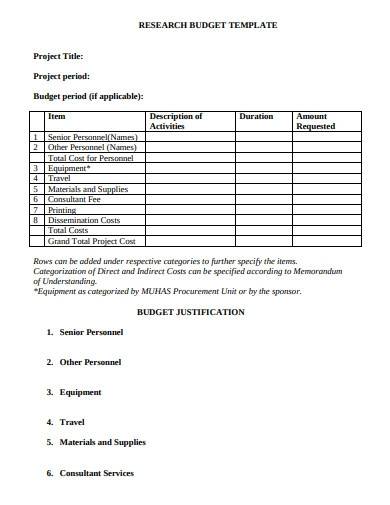 research project budget for research proposal