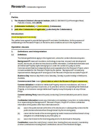 research collaborative agreement template