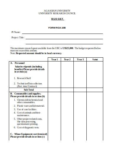 research grant budget form template