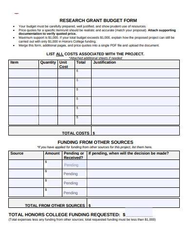 research grant budget form
