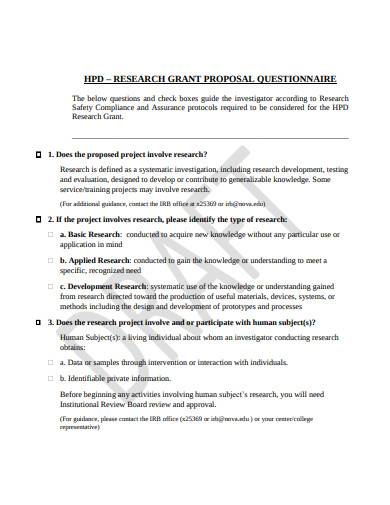 research grant proposal questionnaire