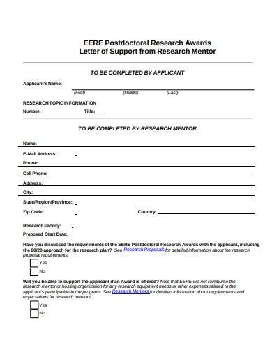 research mentor letter of support