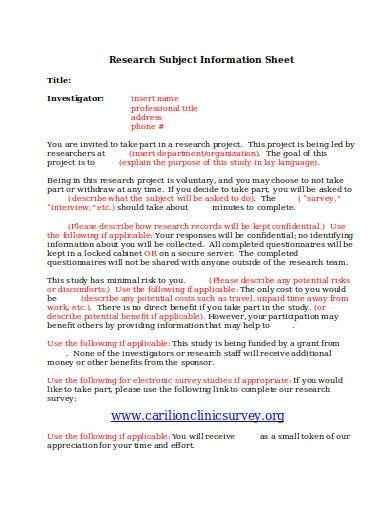 research subject information sheet