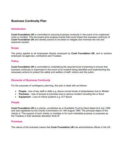 sample business continuity plan