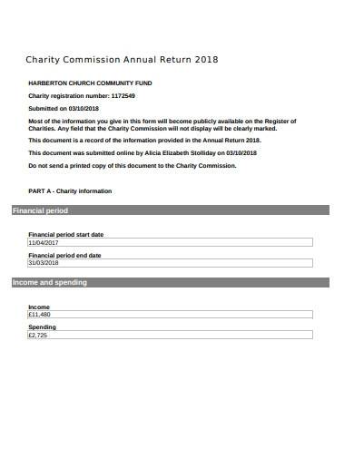 sample charity commission annual return