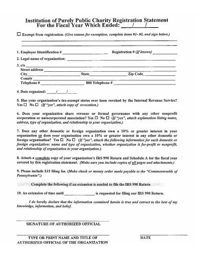 sample charity registration statement
