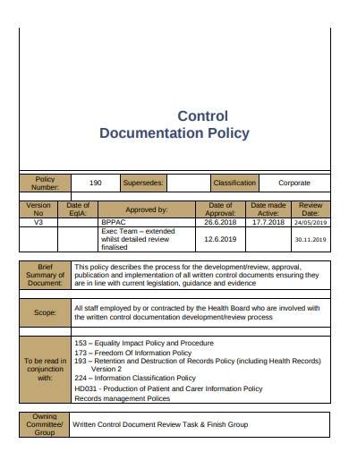 sample control policy documentation