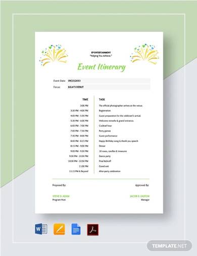 sample event itinerary template